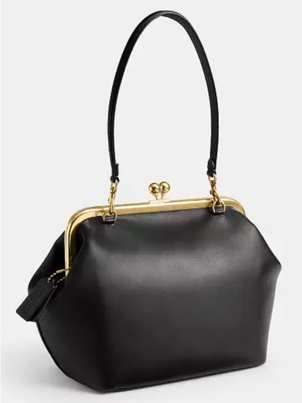 Coach Kisslock Black Leather Frame-Top Shoulder Bag